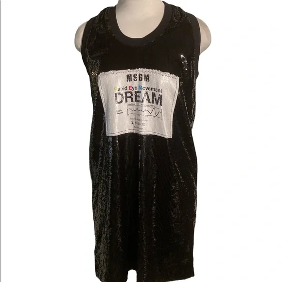 MSGM Milano Dream Rapid Eye Movement Dream Black Sequin Dress Size 40
